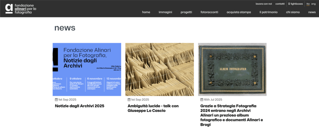 Pagina News sito web Alinari